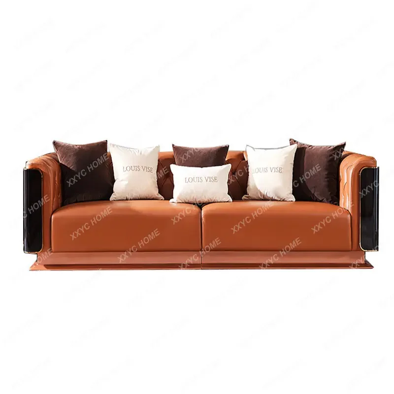 

Light Luxury Solid-Wood Leather Sofa Combination Villa Living Room Post-Modern Simple High-End Leisure Sofa