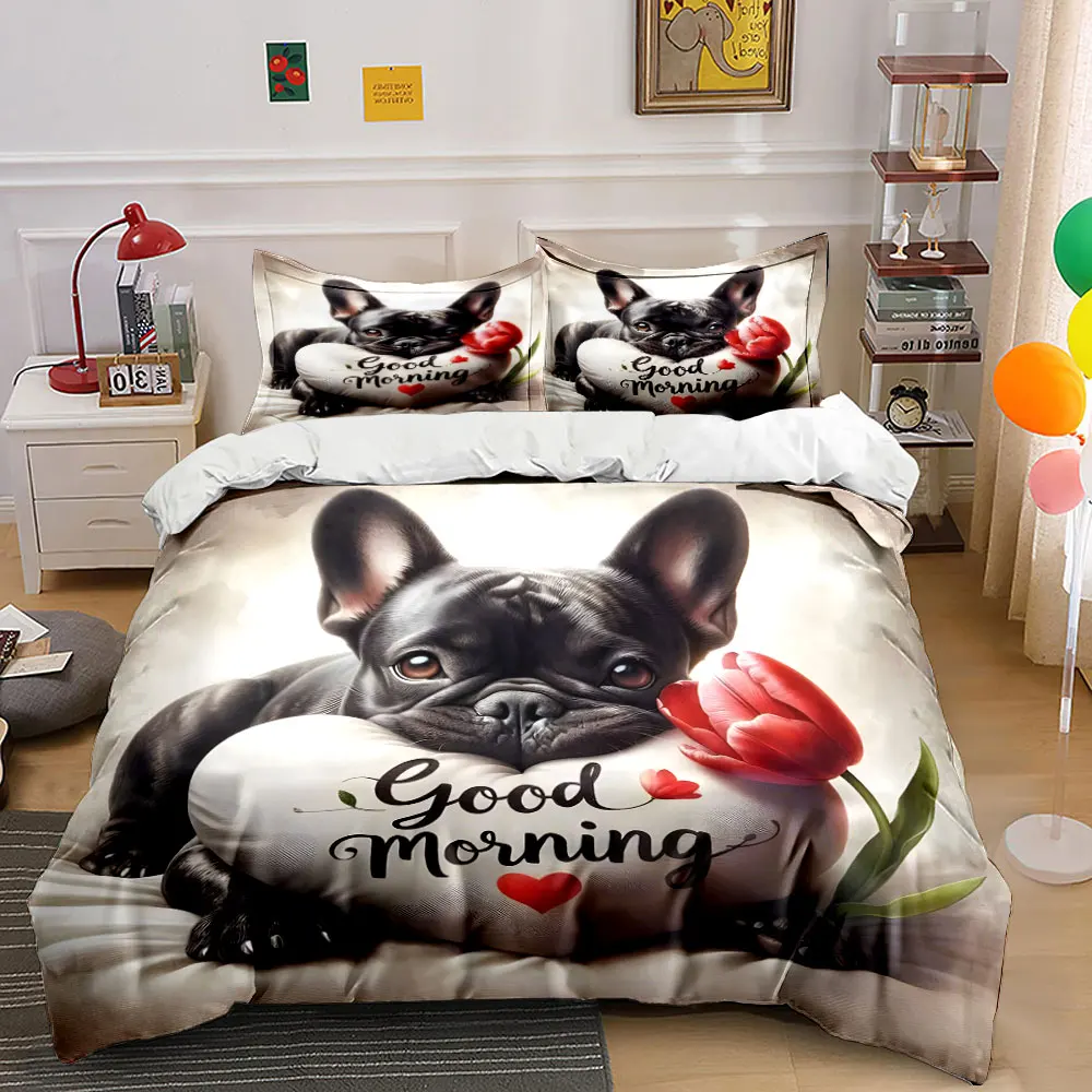 Cute dog heart pillow Print Bedding set 3PC 1 duvet cover 2 pillowcases adult and children bedding set Luxury