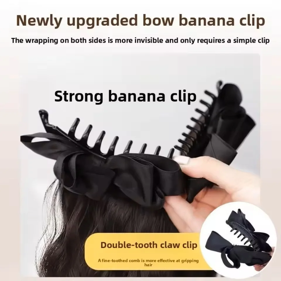 18'الاصطناعية أنيقة الحرير Bowknot الموز مخلب كليب ذيل حصان شعر مستعار مع انتزاع كليب طويل متموج الطبقات ذيل حصان للنساء الاستخدام اليومي