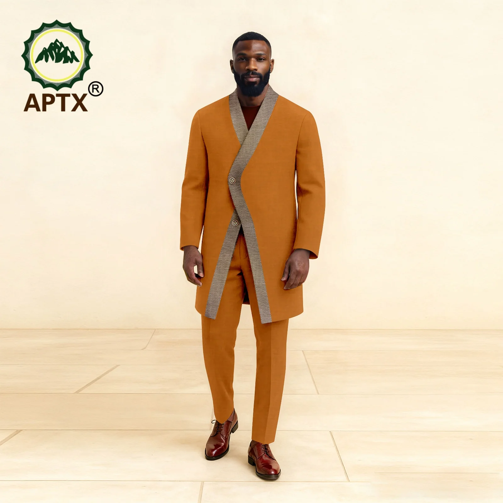 Afrikaanse mannen Bazin Riche 2 Stuk Pak Stand Kraag Enkele Jas Breasted Blazer Jas met Broek Party Bruiloft kleding 2516110