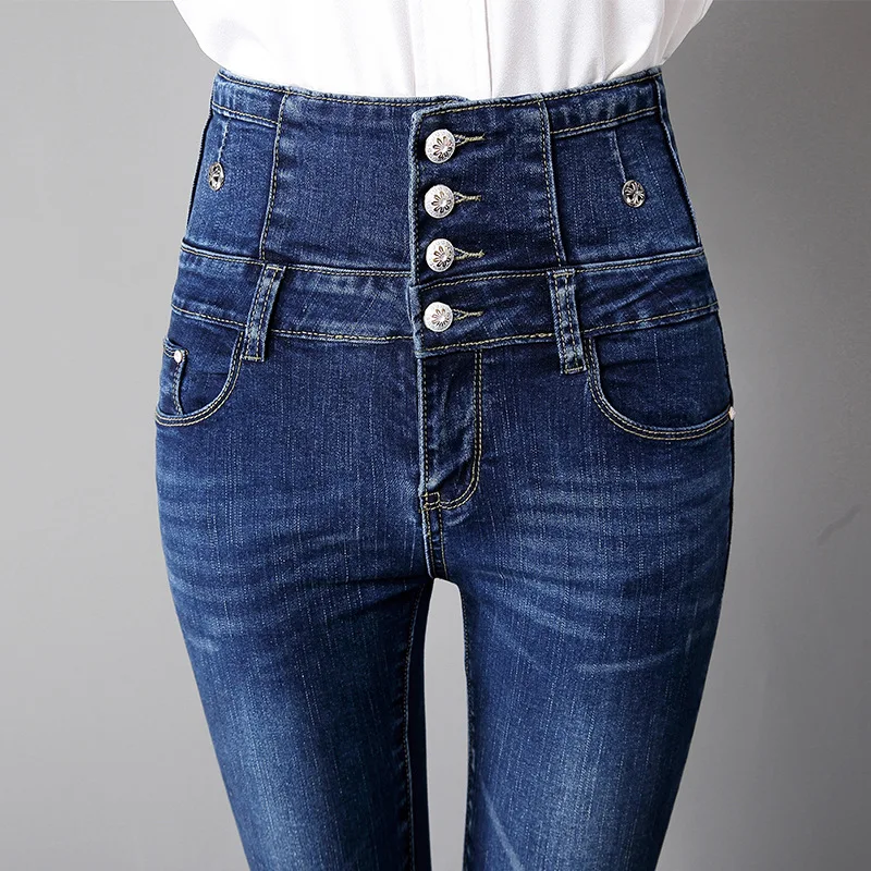 Pantalones pitillo de cintura alta para mujer, Jeans ajustados informales, pantalones Cargo de cintura alta, moda