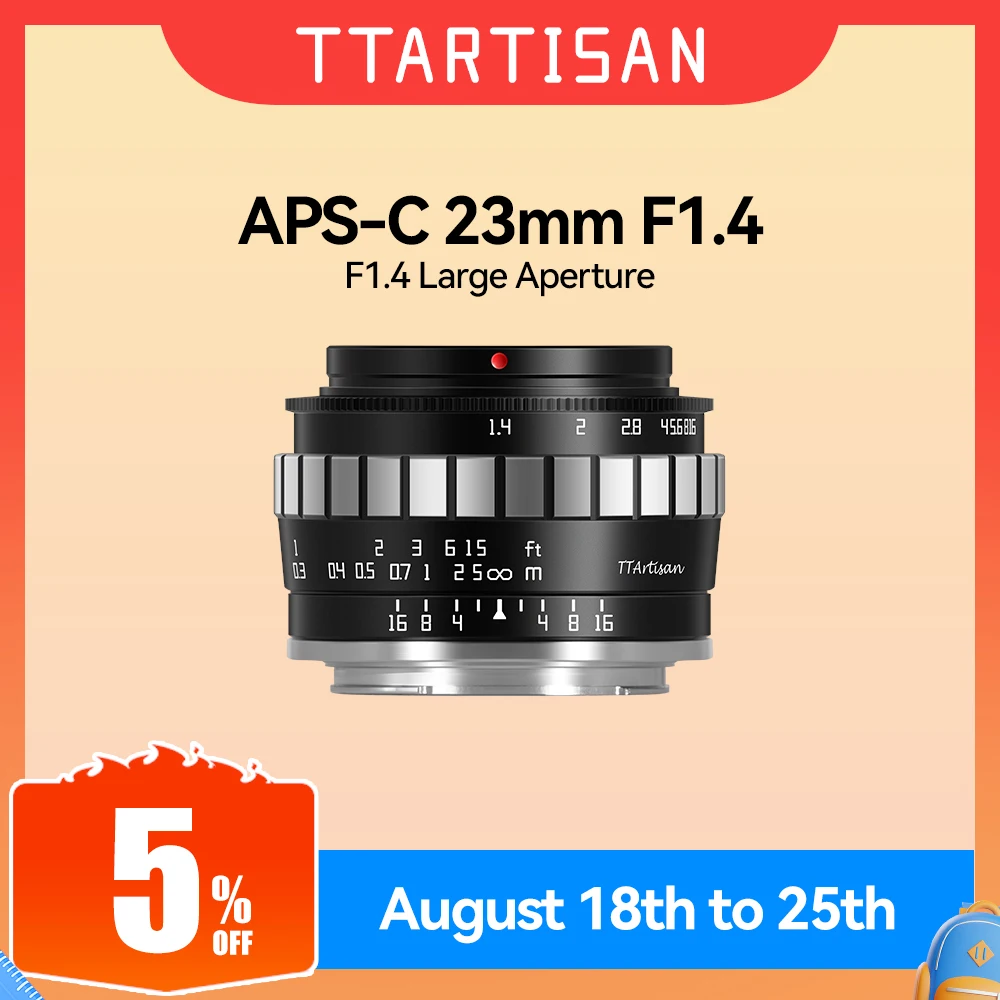 

TTArtisan 23mm F1.4 Manual Focus Camera Lens for Sony E Mount a6300 Fuji XA XT3 XE Canon M6 Panasonic Olympus M43 Nikon Z30 Z50