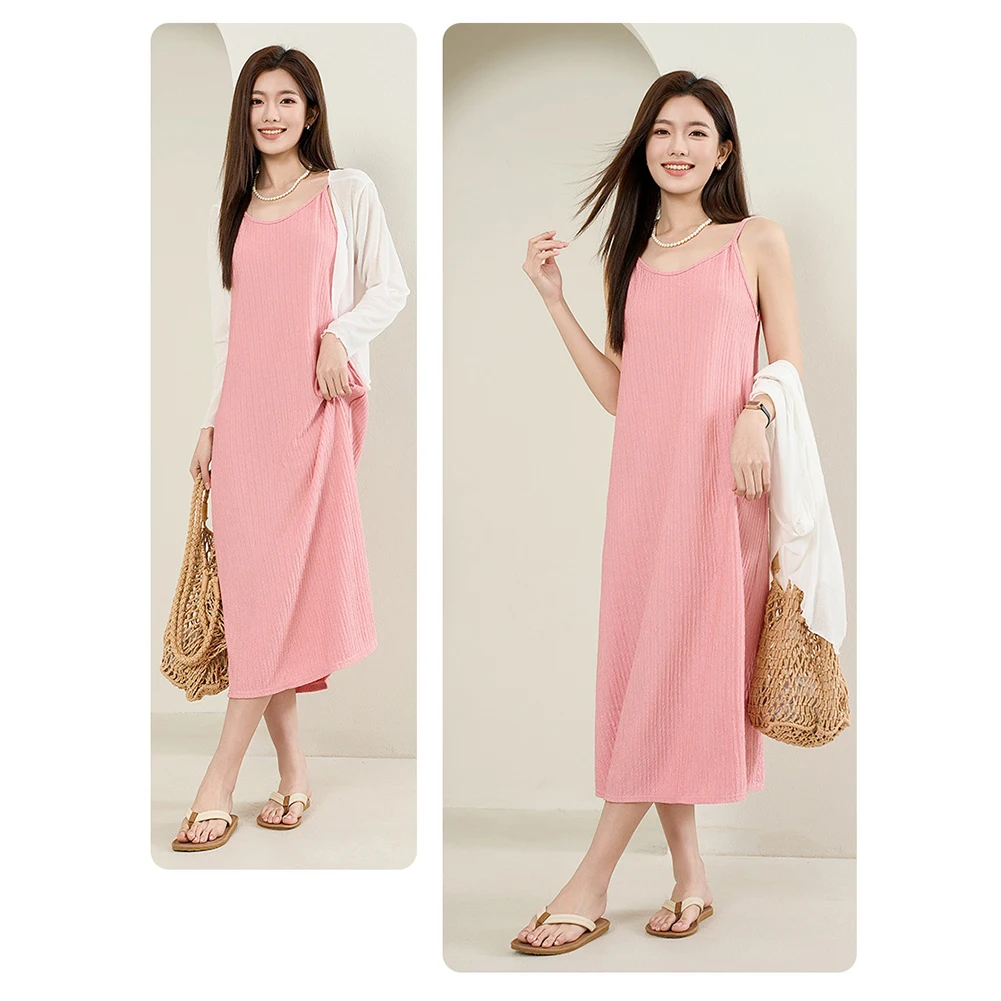 XXL تنورة طويلة مطوي العصرية المرأة الحمالات فستان غير رسمي جميع المواسم ارتداء العلامة التجارية الجديدة نسيج مرونة صغيرة #4