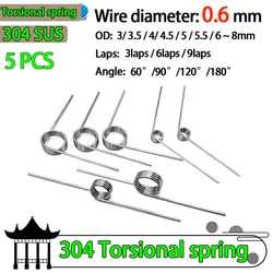 304SUS Wire diameter 0.6mm Right Torsion Spring Return And Reset V-shaped Spring laps3/6/9 lap 5PCS