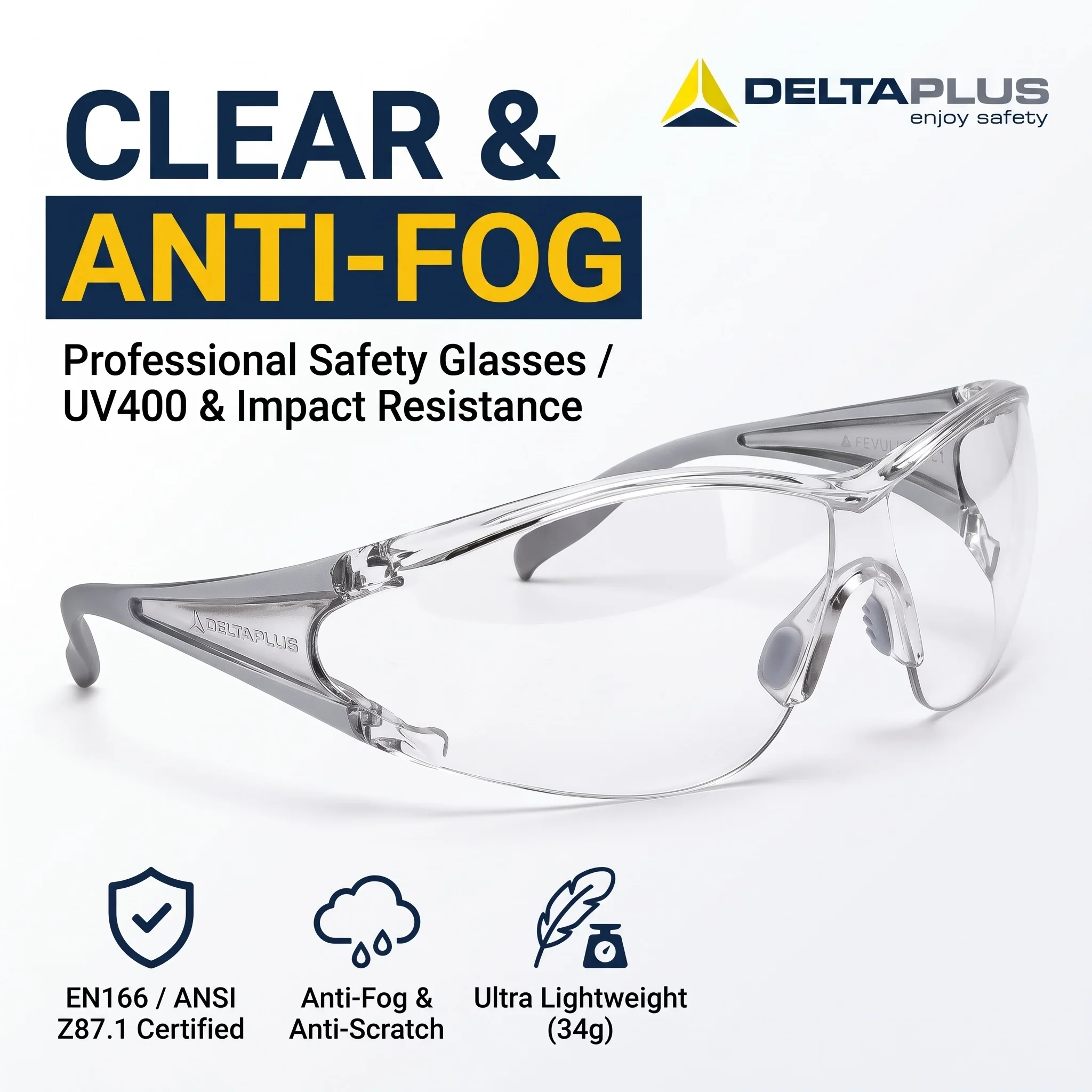 Delta Plus EGON CLEAR Safety Glasses Anti Fog Scratch Resistant Protective Eyewear Work Goggles Clear Lentes de Seguridad