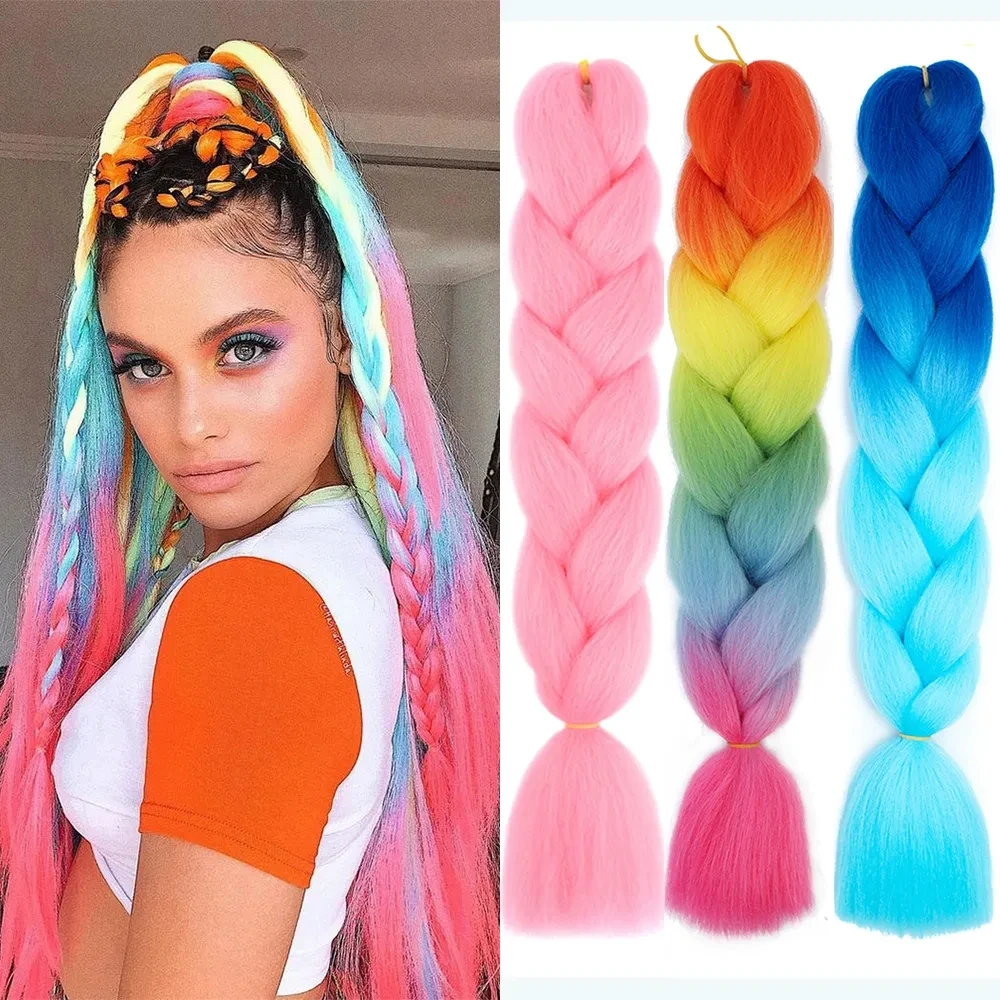 

Jumbo Braid 24 Inches Synthetic Braiding Hair Ombre Jumbo Hair Extension For Women DIY Hair Braids Pink Purple Yellow Gray