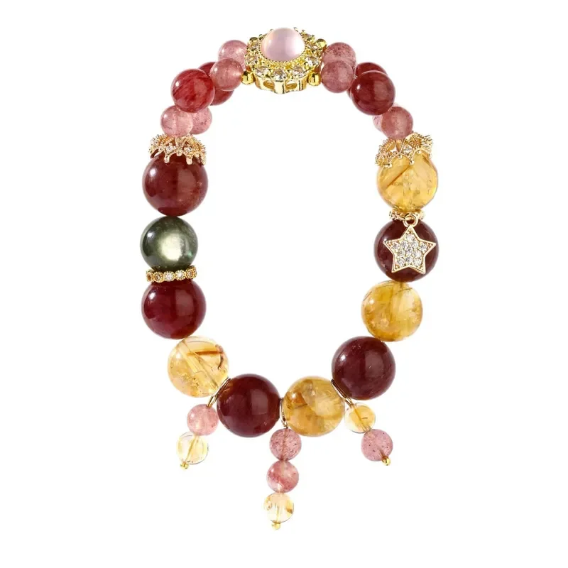 [Miracle Christmas] Natural Cherry Strawberry Crystal Huangta Crystal Bracelet Original Design Lucky
