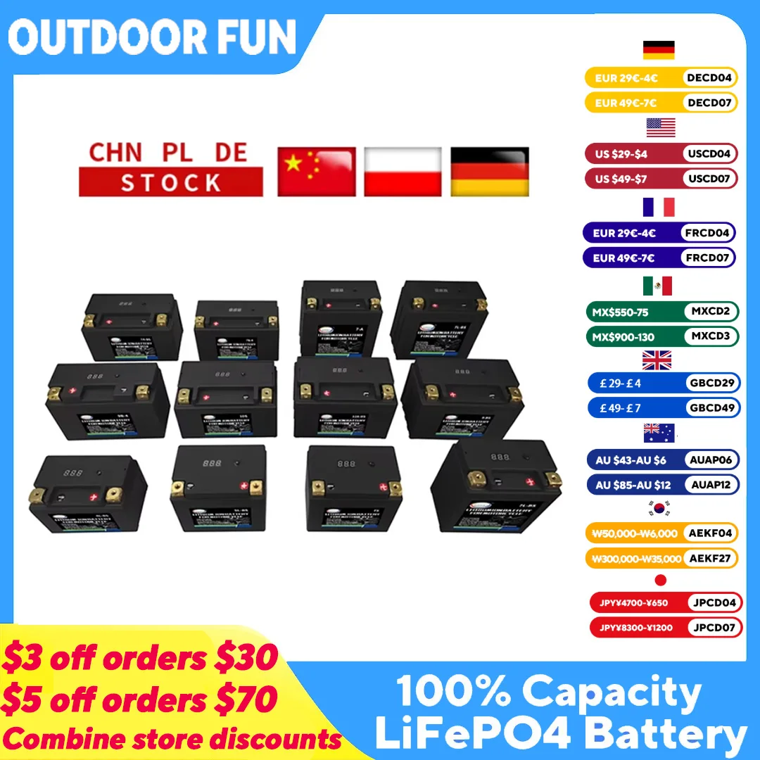 Motorcycle Battery 12V LiFePO4 Lithium Phosphate Ion with BMS Voltage Protection For BMW,Halley, Augusta,KTM,Honda,Suzuki,Yamaha