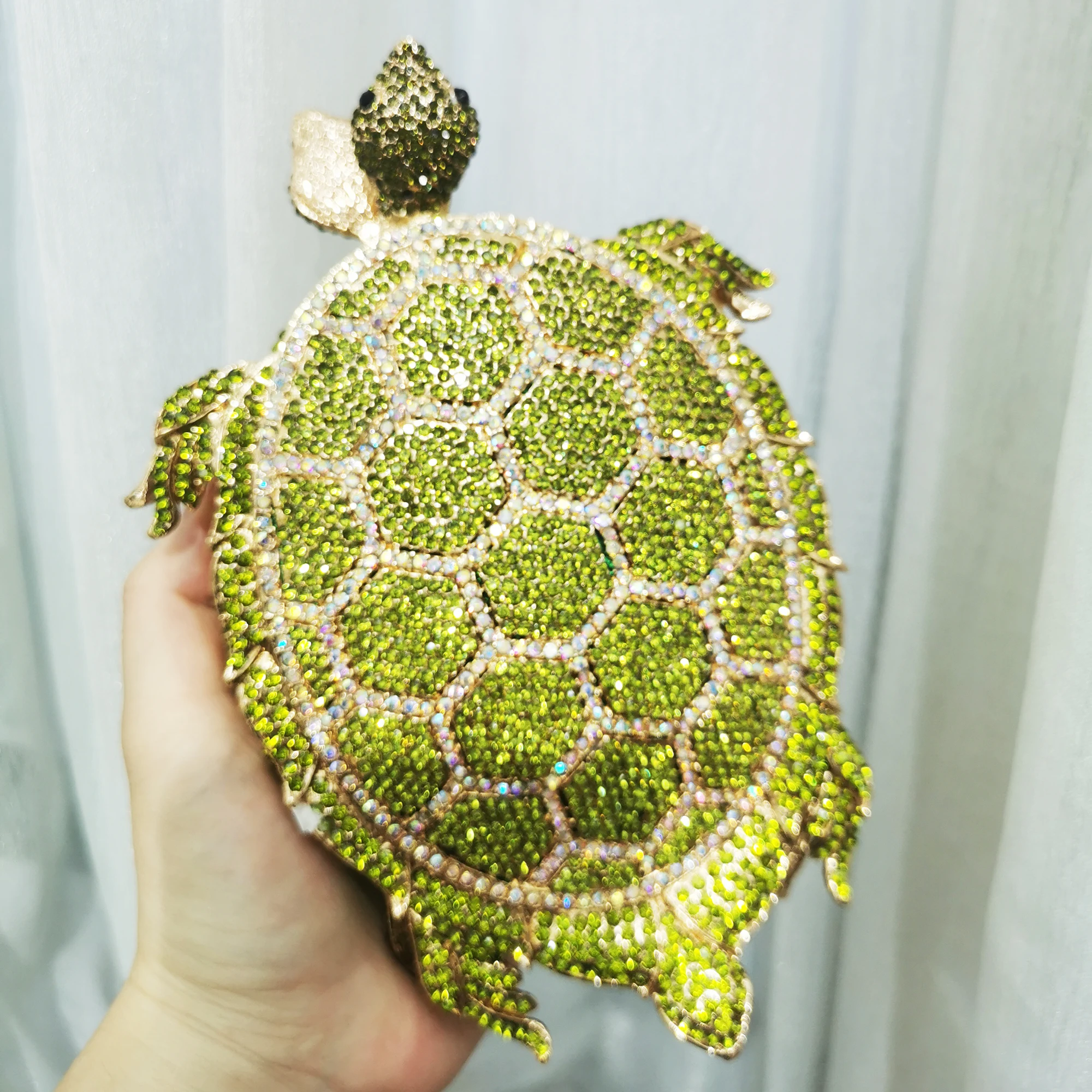 Luxo verde tartaruga cristal bolsa de noite diamante festa moda novidade feminina embreagem caso duro metal minaudiere strass