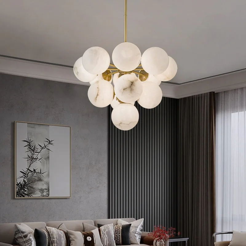 Nordic natural marble moon chandelier, light luxury all-copper personalized creative restaurant light, bedroom light bar branch