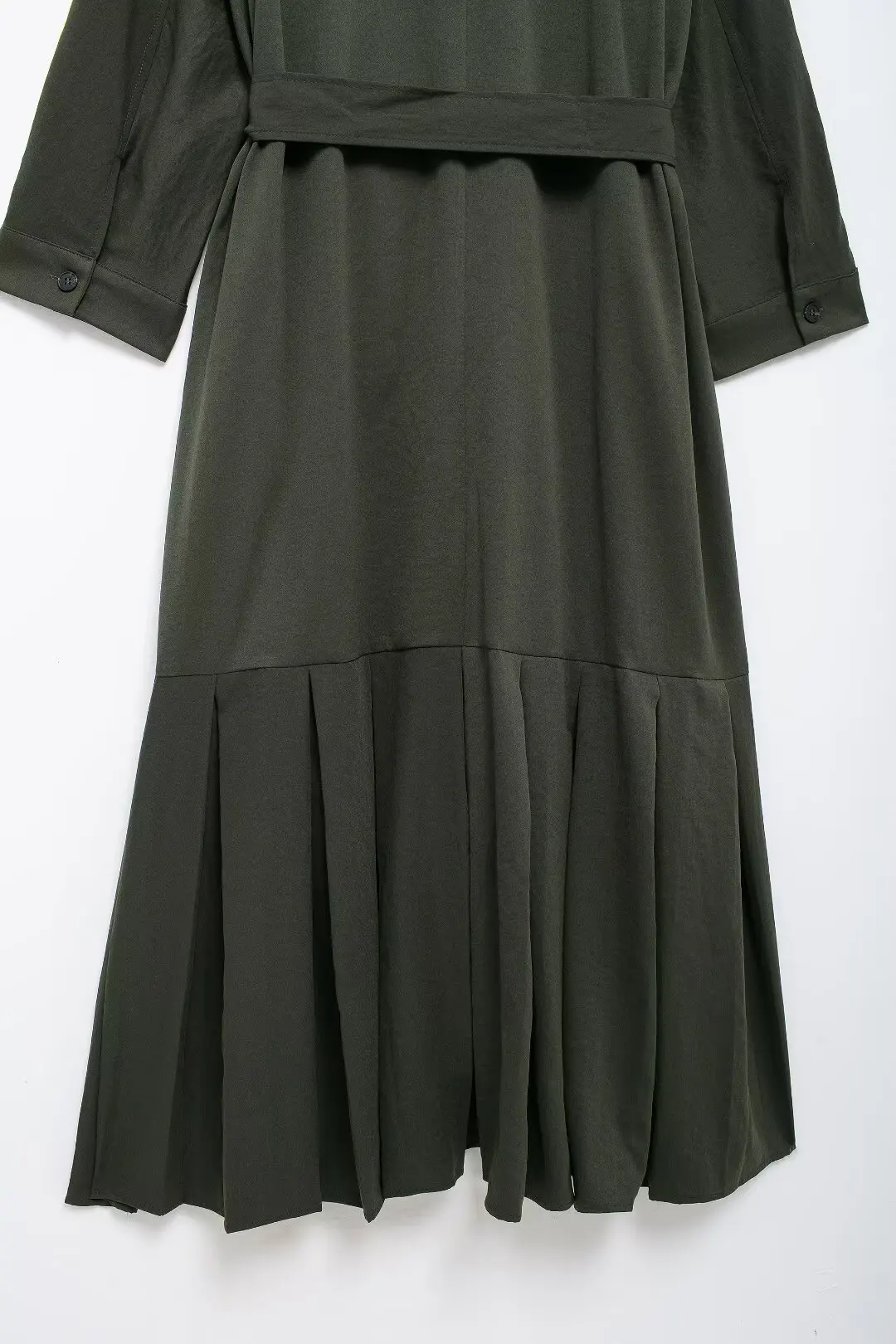 Tangada 2024 Women Amy Green Shirt Dress With Slash Long Sleeve Female Long Dress BE0271