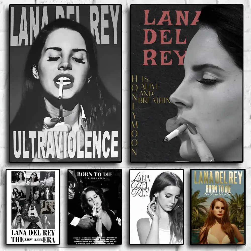 Singer L-Lana Del Rey Poster Waterproof PP Self-Adhesive,Removable Wall Decor For Bedroom Entrance Bar Cafe, Ideal Gift