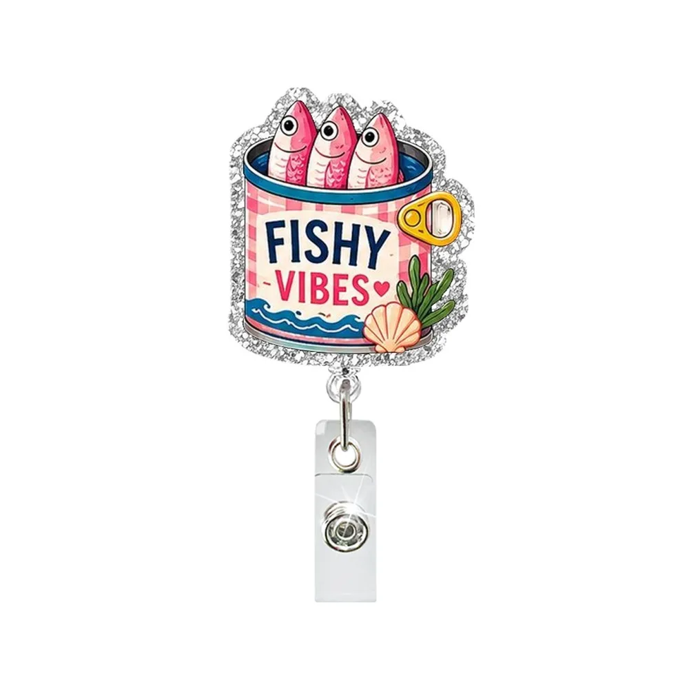 Glitter Acrylic Retractable ID Card Holder 360° Swivel Retractable Nurse Badge Reel Alligator Clip Wear-Resistant Badge Reel