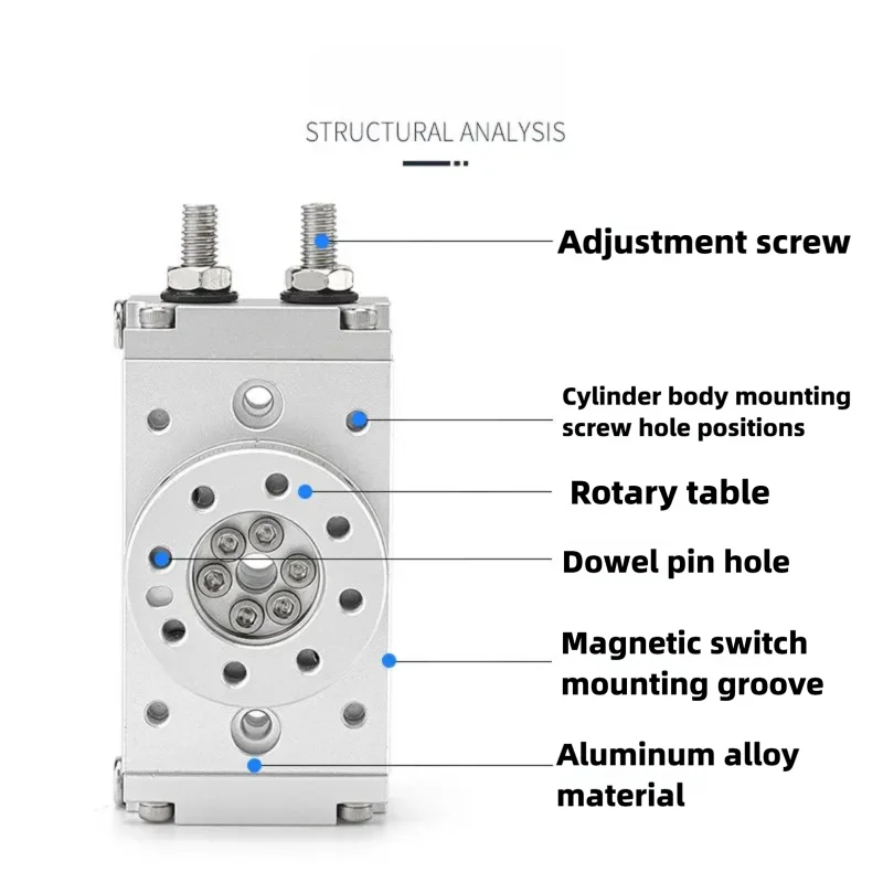 Pneumatic Rotary Table HRQ2 HRQ3 HRQ7 Gear Rack Swing Air Cylinder 90° 180° Rotary Actuator With Dowel Pin Hole