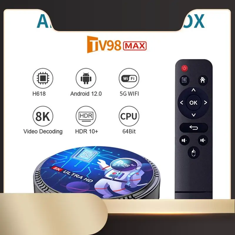 

TV98MAX TV Box 2G+16G Allwinner H618 Android 12 Smart TV Box 2.4G+5G WIFI+Blutooth5.0 H265 TV98 Media Player Reusable EU Plug-N3