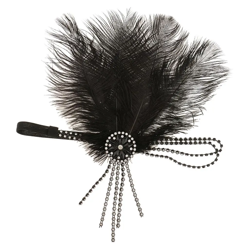 920 Black Feather Headband Wedding Headpiece Flappers Costume - Black, as described