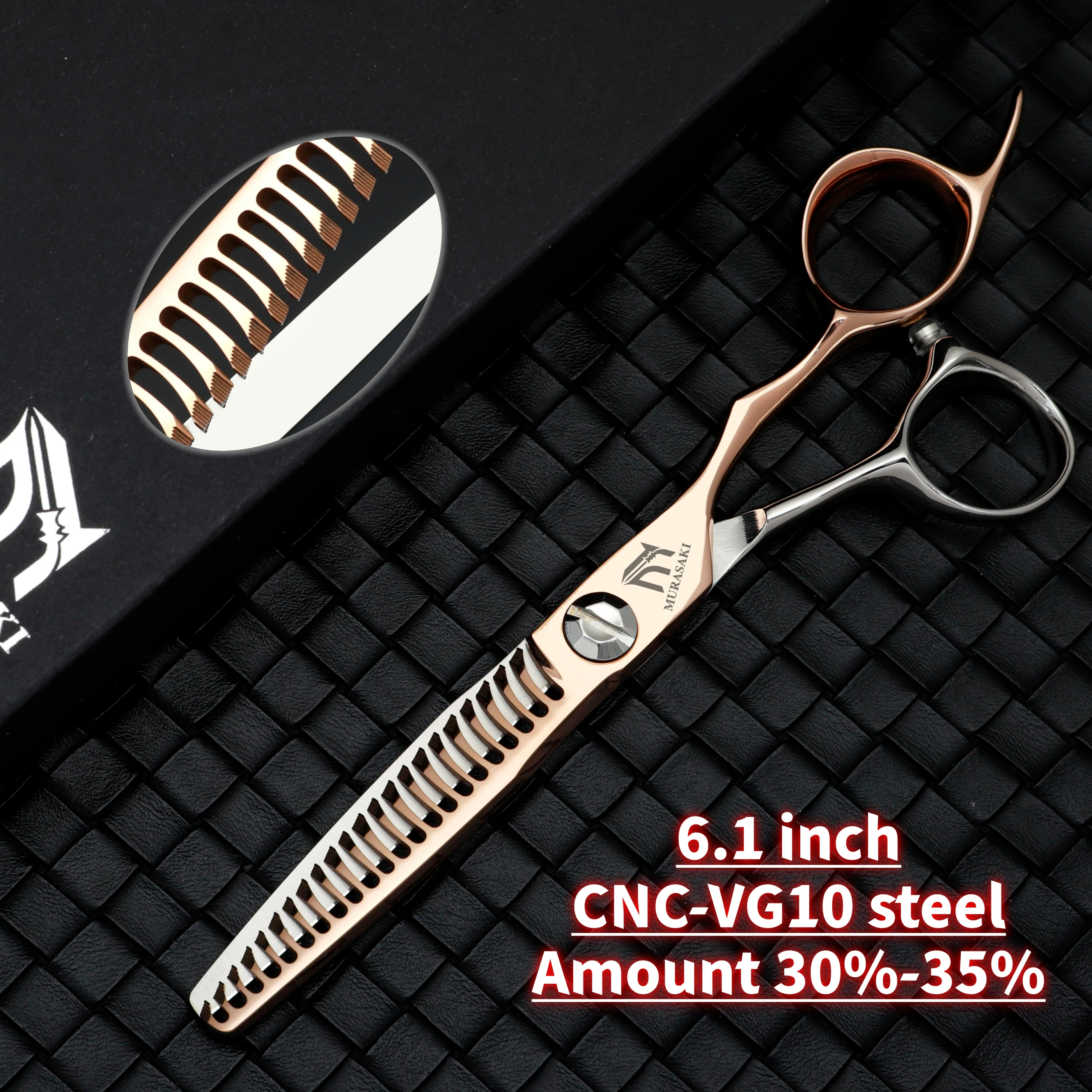 Professionelle Haarschneidescheren zum Ausdünnen, 6,1-6,3 Zoll, CNC-Texturscheren mit Roségold-Beschichtung, Haarschneidemaschine aus japanischem VG10-Stahl – Detail 6