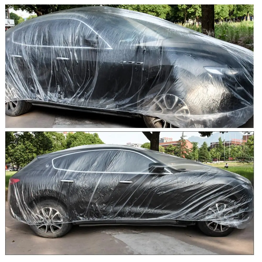 Car One-time Temporary PE Film Car Cover, General Garage Rain And Dust Cover, With Elastic Accesorios Para Auto