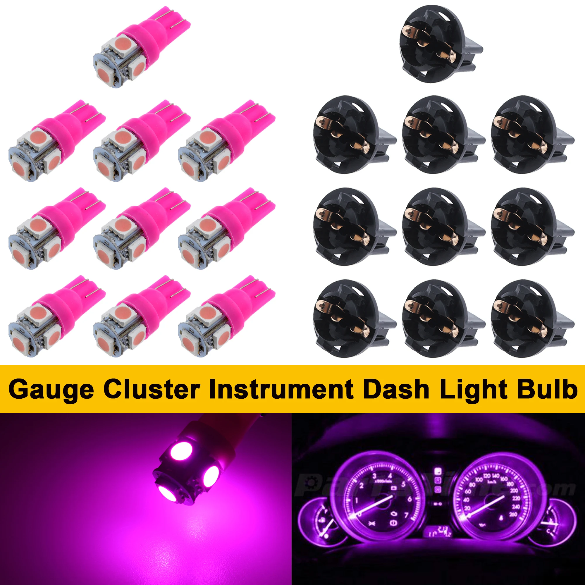 Winetis T10 194 168 Dash Instrument Pink/Purple LED Light Bulbs Bright Panel Gauge Cluster Dashboard Bulb with Twist Lock Socket