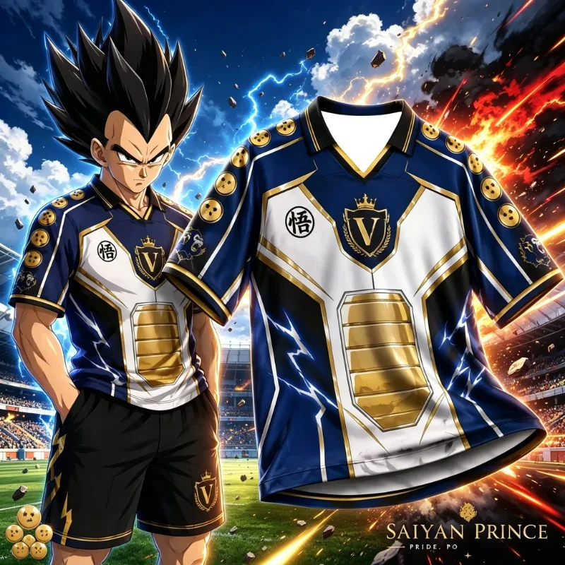 2026 Anime Dragon Ball Vegeta Saiyan Prince Print Kurzarm-Polo-Trikot Herren Y2K Oversized Loose Fit Sport-Top Lässiges T-Shirt