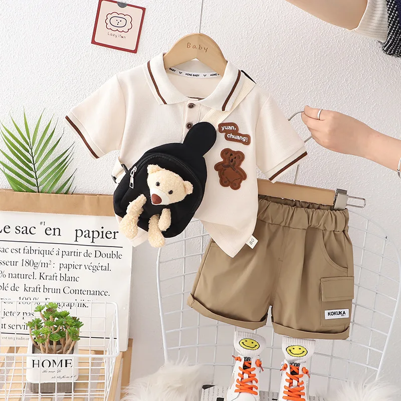 

Boys Summer Set 2025 New Baby Cute Polo Shirt Short Sleeve Summer Set Children Cartoon Korean Edition Two Piece Set Little Bear