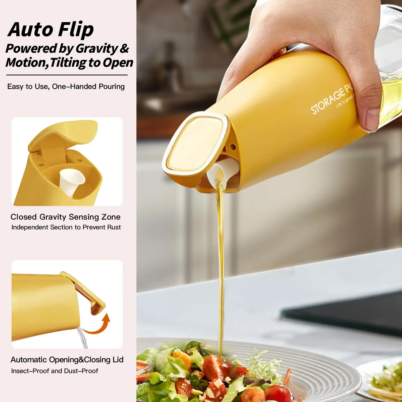 Botella dispensadora automática de aceite de oliva para cocina - 500 ml / 17 oz (aproximadamente 481,9 g) aceite y vinagre de vidrio de cocción fina