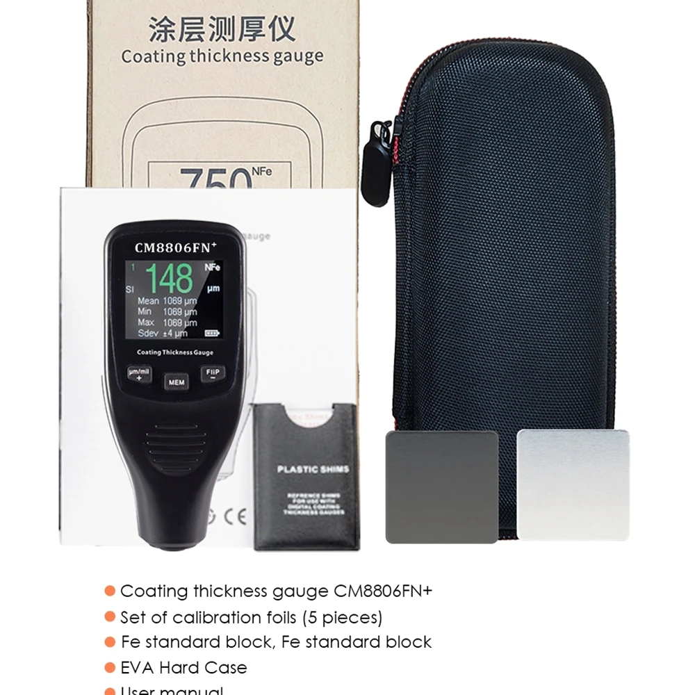 CM8806FN+ Paint Thickness Gauge Color Filp Oled Display Car Coating Thickness Meter Fe/NFe 0-1250μm Automotive Film Mil Check