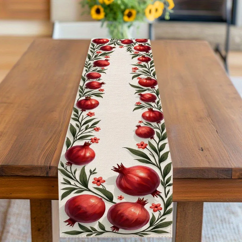 Happy Rosh Hashanah Pomegranate Line Table Runner Jewish Holiday Decor Reusable Kitchen Dining Table Runner Shana Tova Decor