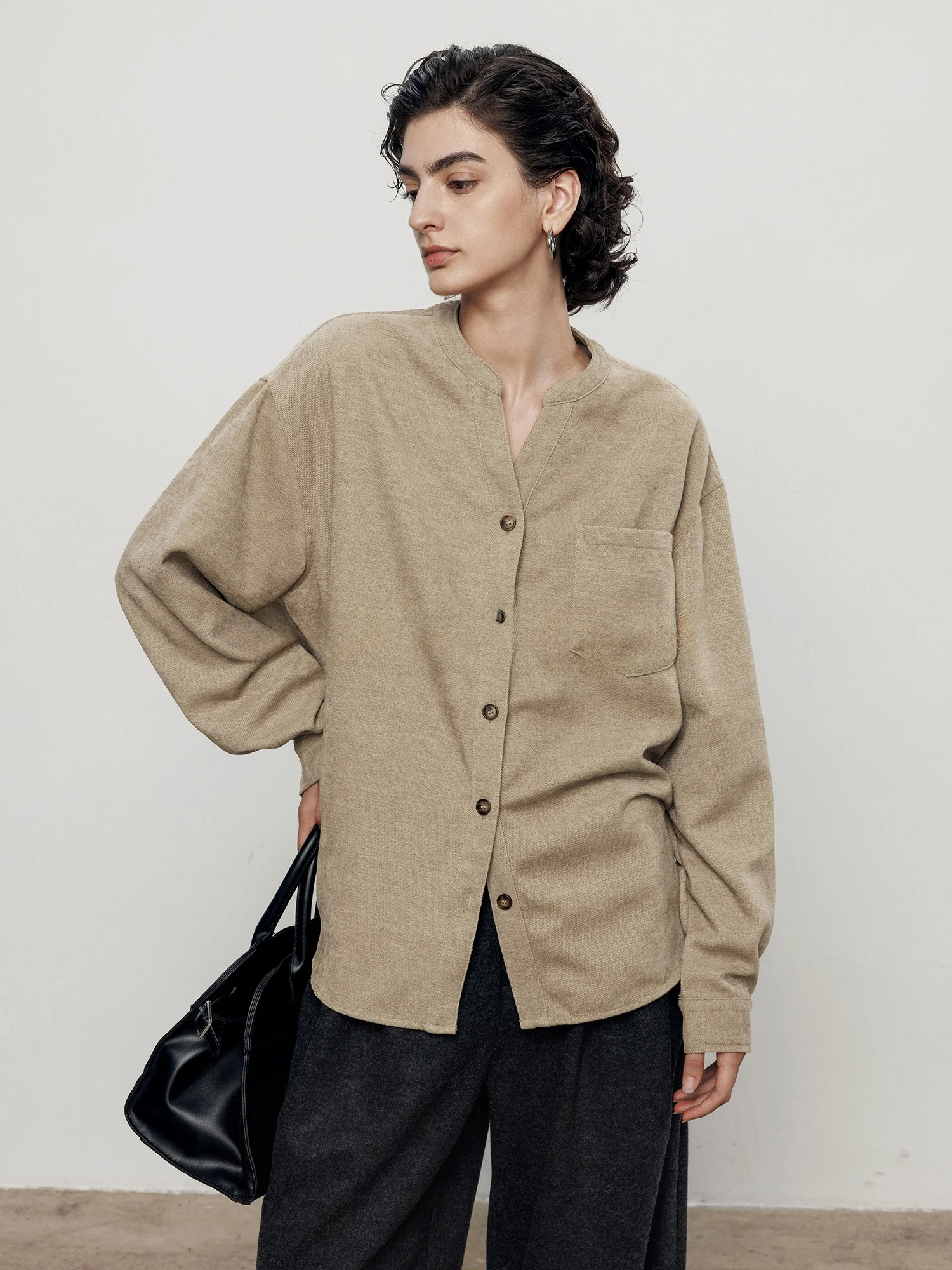 

Maiherer Vintage V-Ne Casual irt Women's New Sle No-Collar Long Sve Ele Top Polyester Fiber Loose Fit Open Cardigan