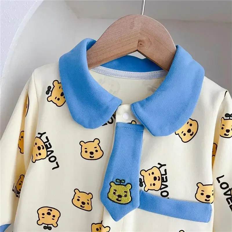 Baby Boy Rompers Cartoon Winnie The Pooh Print Long Sleeve Newborn Jumpsuit Girl Spring Autumn Cotton Kids Girl Outfit 0-2 Years