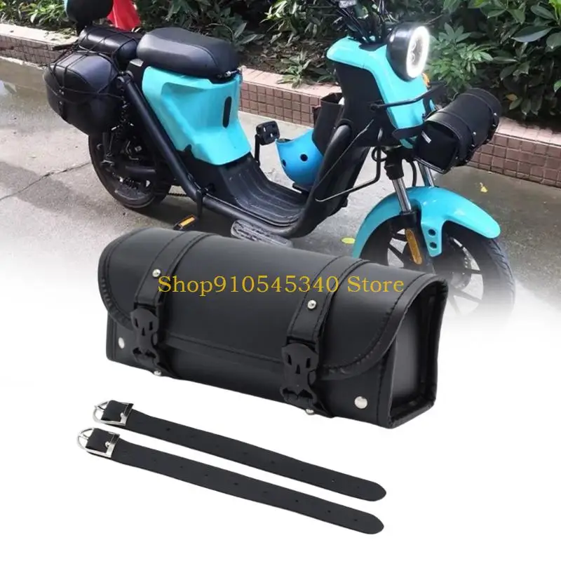 U2JA Motorcycle Handlebar Bag Black PU Leather Roll with Buckle Closure, Small Storage Bag for Gloves, Phone, Wallet and Basic