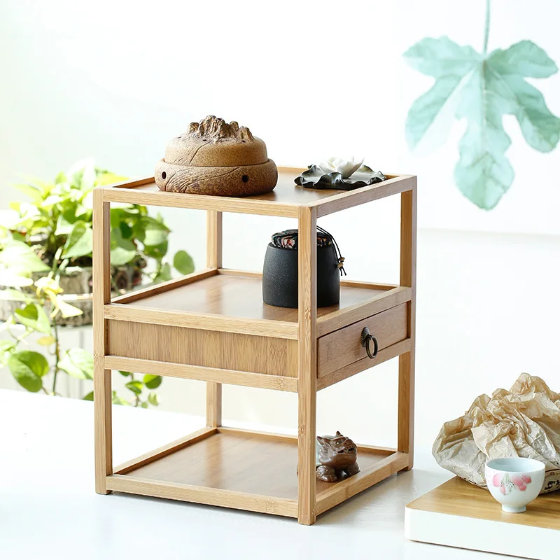 Bamboo Pu'er Tea Rack Tea Table Storage Rack Tea Ceremony Japanese Simple Decorative Rack Duobao Box Tea Space Storage Rack