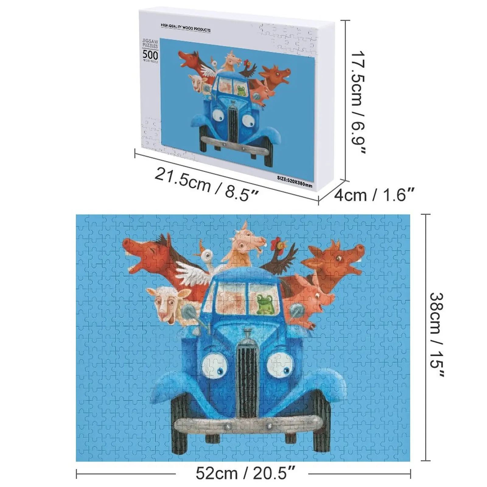 Маленький синий грузовик с классической иллюстрацией сельскохозяйственных животных Головоломка Персонализированная персонализированная головоломка для детей Персонализированная головоломка