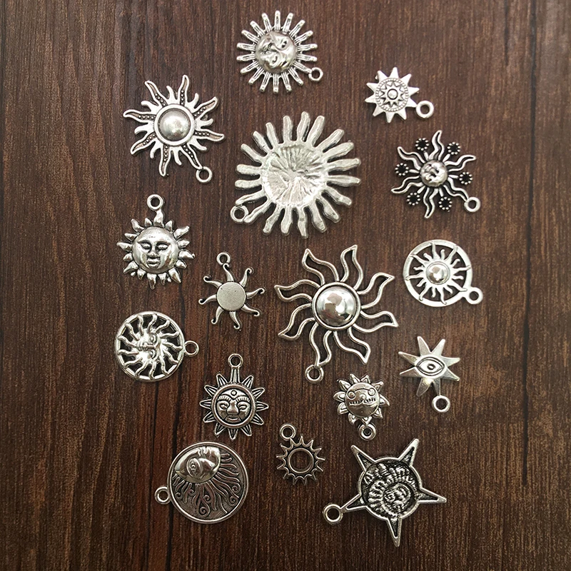 15pcs Zinc Alloy Charms Antique Silver Color Sun Shape Charms Pendants for DIY Necklace Bracelets Jewelry Making Accessories