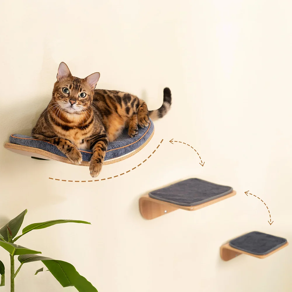 

Cat ledge wall cat platform cat step with cushion curved cat ledge and perch wall mounted cat nest for sleeping playing climbing