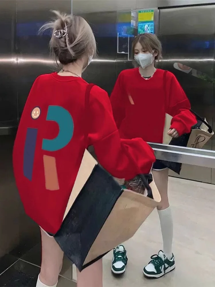 

Женская толстовка Luy Year Big Red Round Neck 2024 Snake Year, больших размеров, повседневная, праздничная, на флисовой подкладке, утепленная, свободного кроя