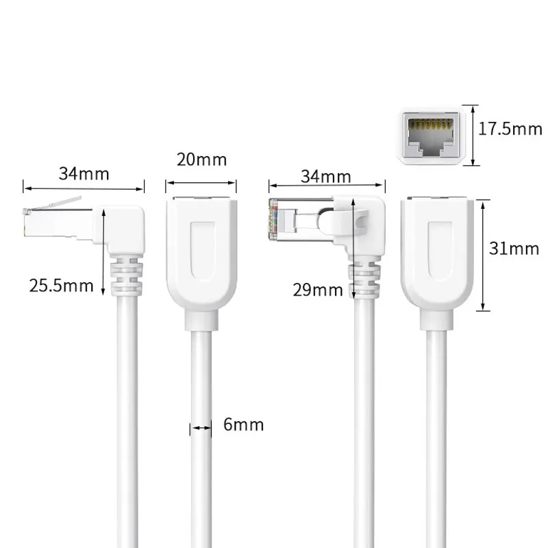 Network Cable RJ45 CAT6 Pure Elbow Right /Left Angle Copper 90 Degree Gigabit  Line Wire Network Eextension Male to Female