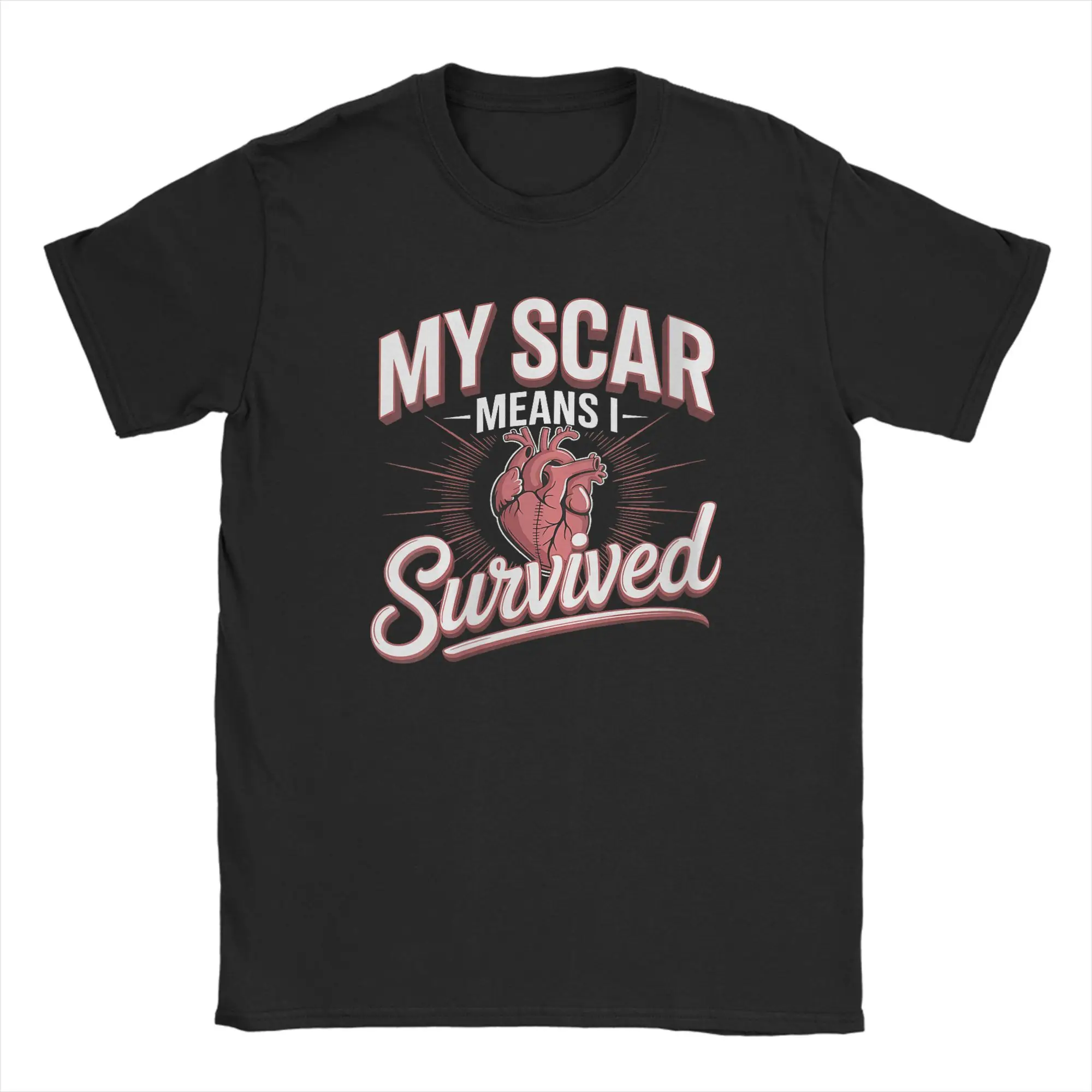 My Scar Means I Survived Heart  Men's T Shirts  Fashion Tee Shirt Short Sleeve Round Collar T-Shirt Cotton Birthday  Clothing
