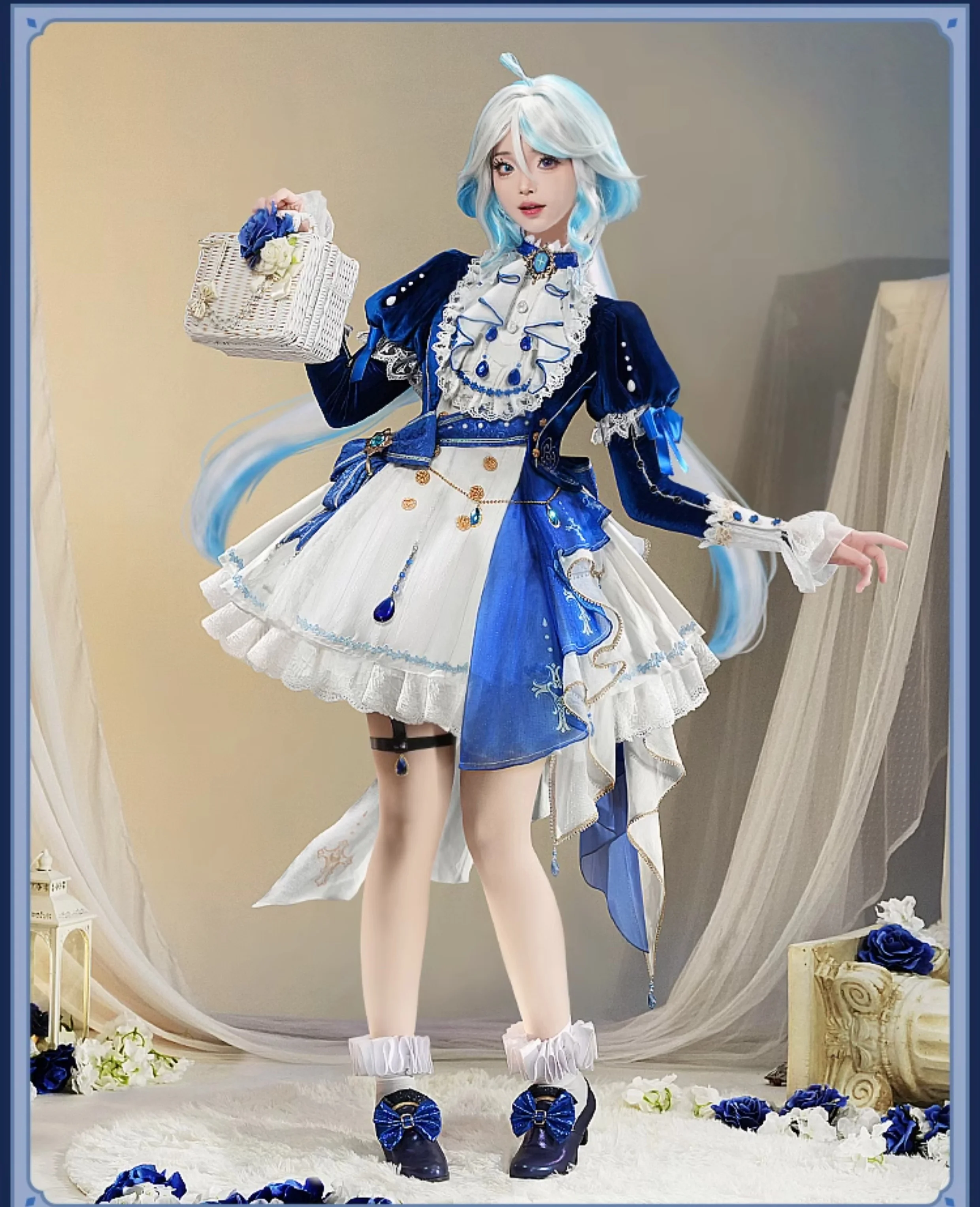 Irelia H Genshin Impact Furina Cosplay Costume Anime de Fontaine Focalors Blue Dance Dress Female Halloween Costumes