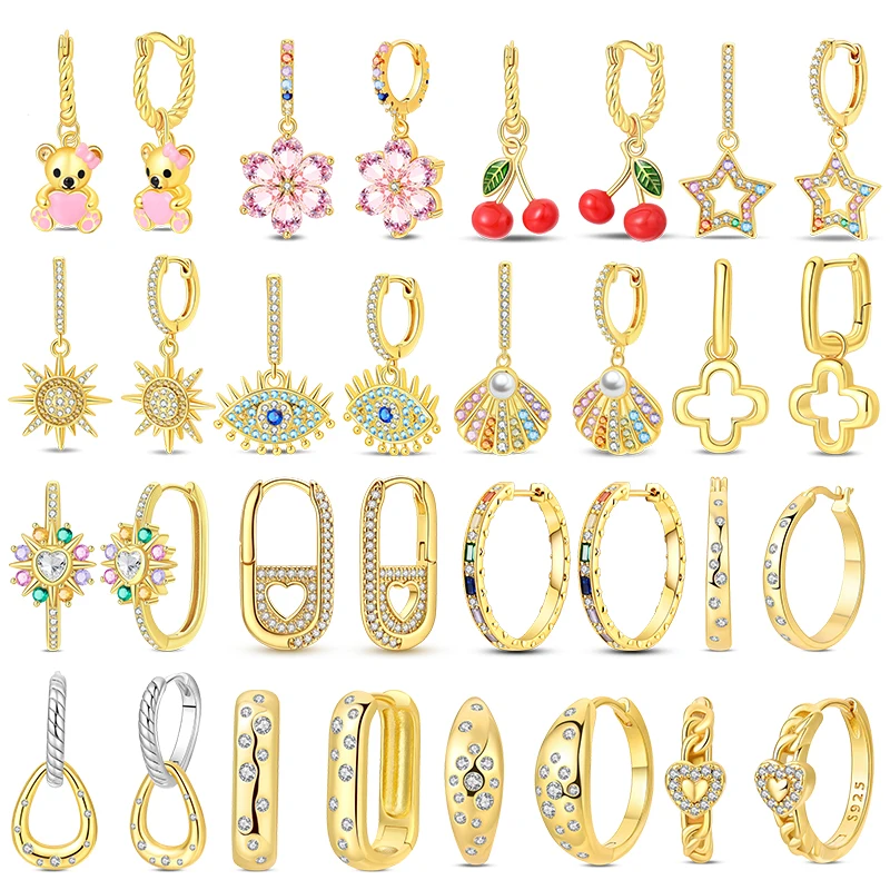 New New Women Gold Colored Zircon Sun Star Lucky Earrings 925 Sterling Silver Classic Hoop Earrings For Anniversary Wedding Jewelry - Aliexpress Deal
