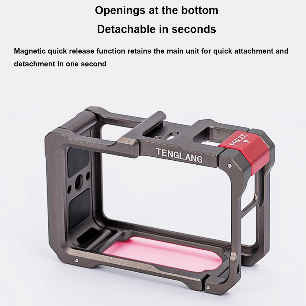 قفص ألومنيوم متعدد الوظائف مناسب لكاميرا Osmo Action 3 4 5pro إطار ألومنيوم خفيف الوزن متوافق مع ميكروفون DJI