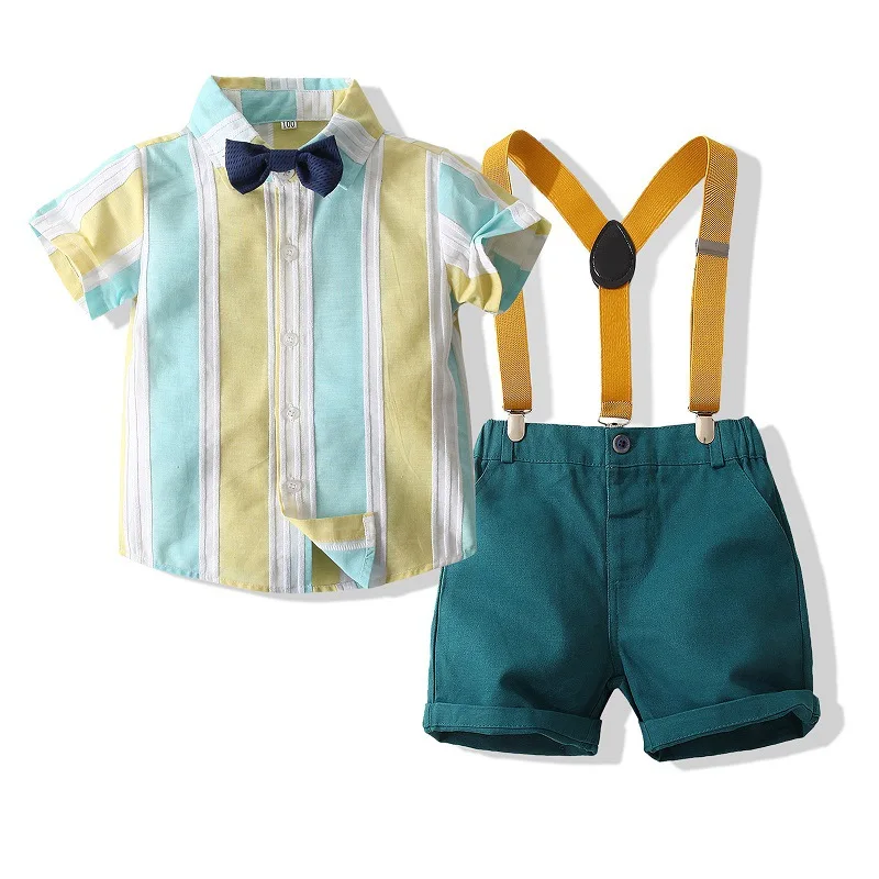 

2Piece Summer Outfits Children Clothes Baby Boys Set Fashion Gentleman Stripe Cotton Shirt+Shorts Boutique Kids Clothing BC2196