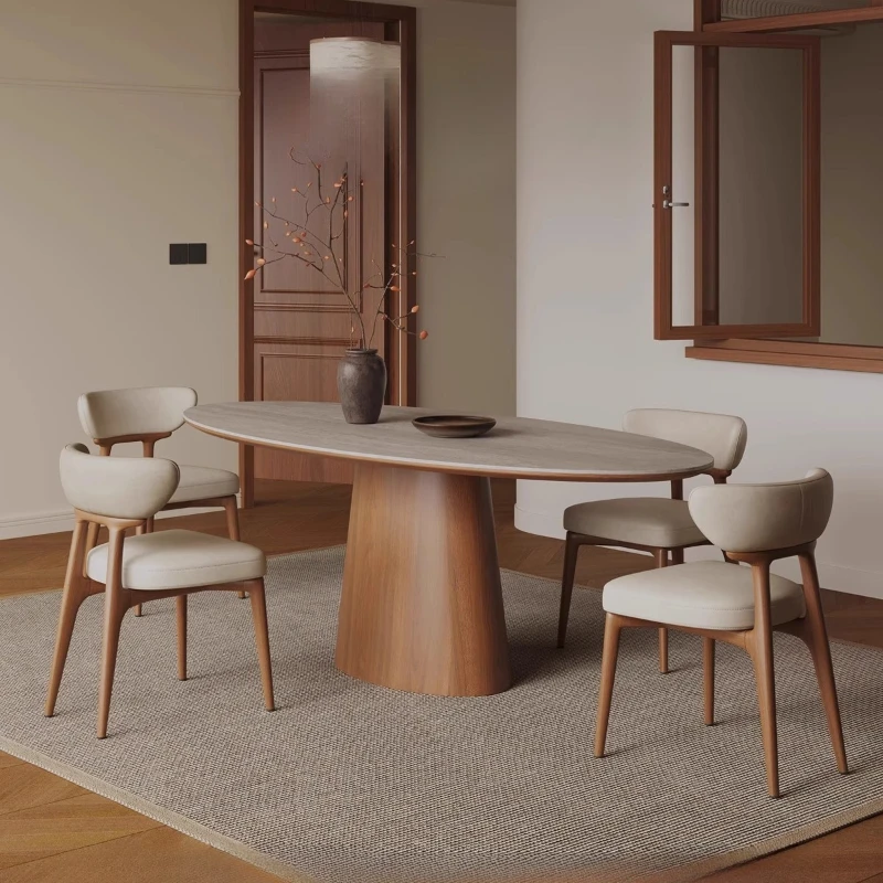 طاولة طعام إيطالية حديثة طاولة طعام خشبية منزلية بيضاوية تصميم مريح فاخر Salle A Manger طاولة كاملة وأثاث كرسي