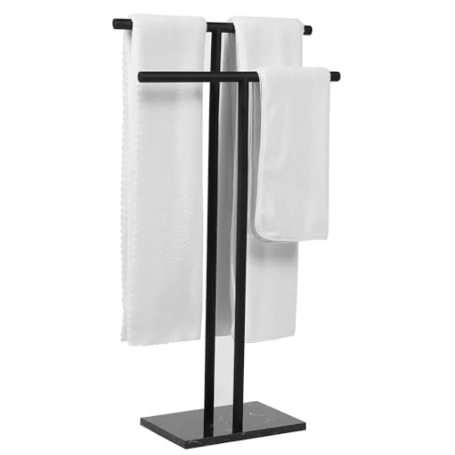 

Free Standing Towel Rack for Bathroom - Finish - Stand Alone 2 Tier Stainless Steel Towel Rack for Bathroom Floor with Heavy Ma