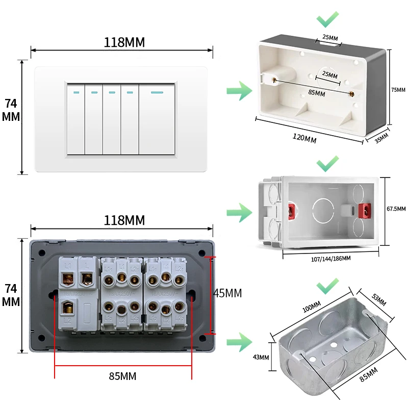 ELEGAN-Painel PC Retardador de Chamas, Tomada, Interruptor de Luz, Carga Rápida, Padrão Tailândia, Tipo C, América, Branco, 118*72mm