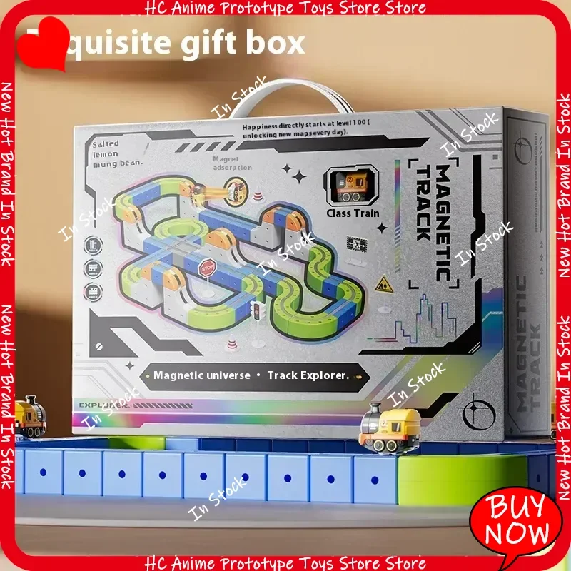 

101Pcs Explorer Magnetic Racing Track Car STEM Motorized Train Gravity Maze Montessori Magnetic Rail Track Building Set Gift