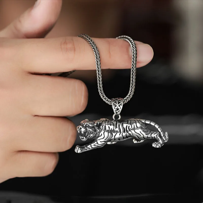 Original Stereoscopic 925 Silver Tiger Pendant for Men Handsome Virile Masculine Necklaces Couples Party Jewelry Gift