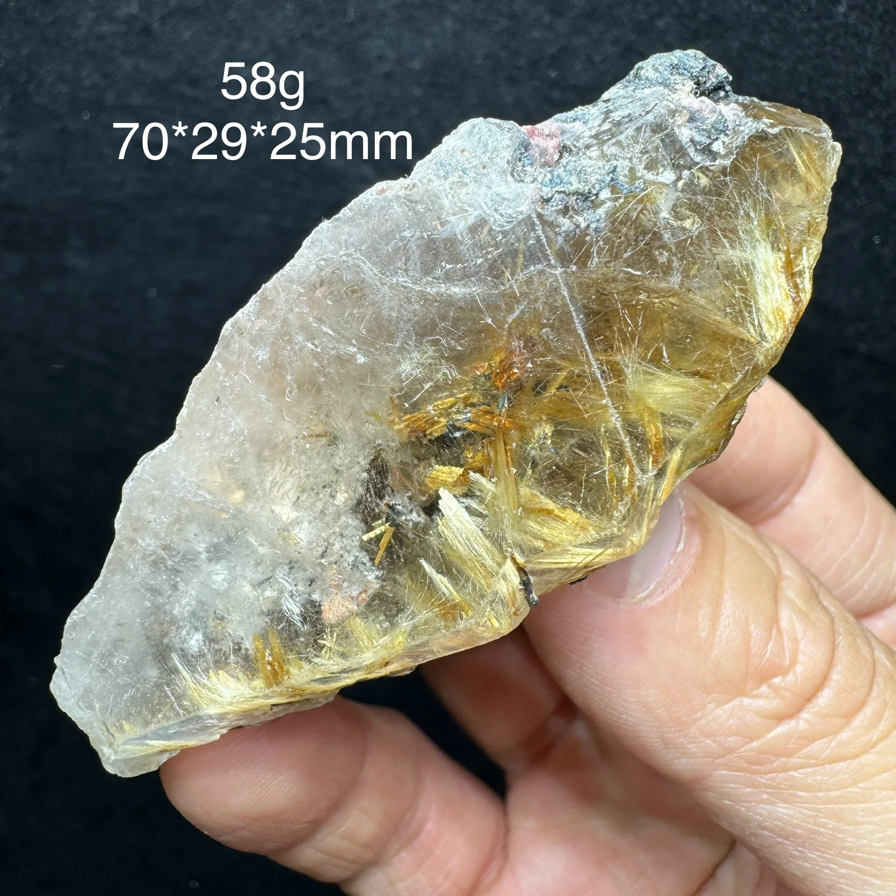 58g Natural Gold Rutilated Quartz Hair Crystal Phantom Quartz Mineral Healing Stone Home Desk Decor