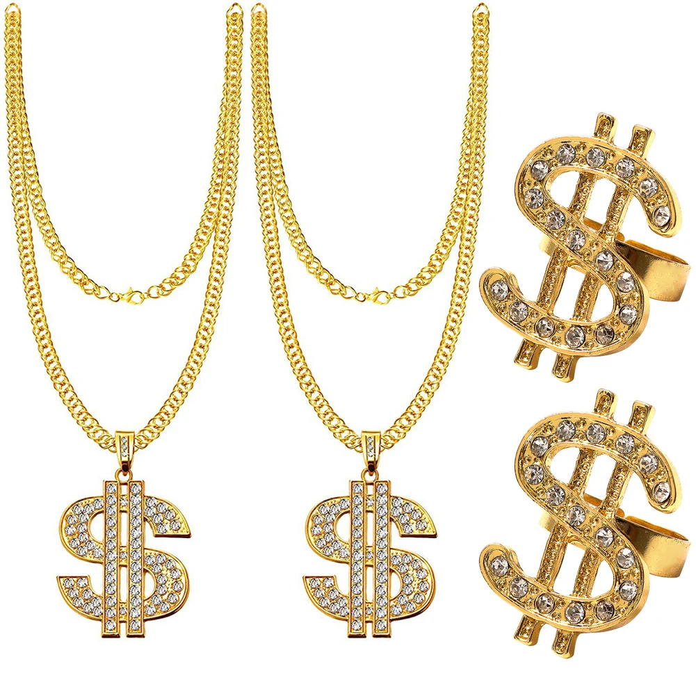 80s 90s Costume Outfit Set Hip-Hop Flamboyant Punk Dollar Sign Ring Hip Hop Star Glasses Bracelet Costume Kit for Boys Girls