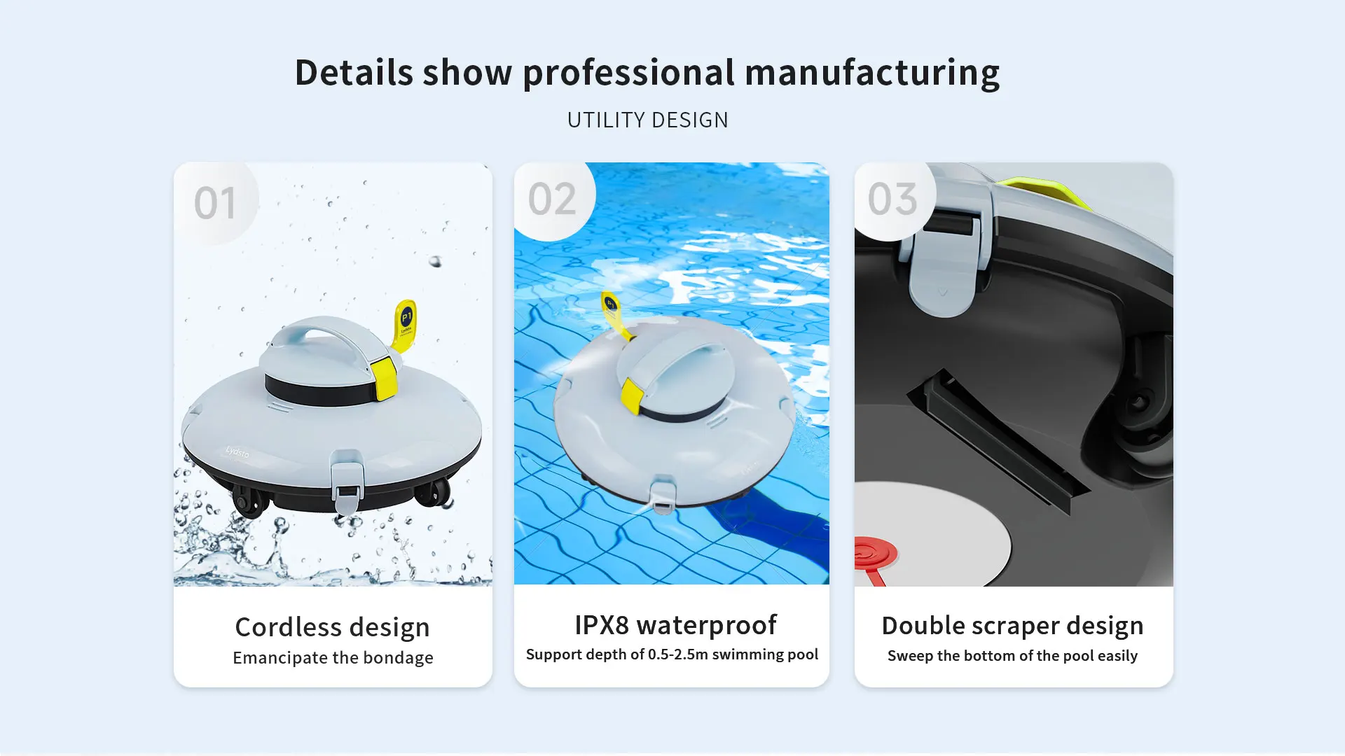 Lydsto Cordless Pool Cleaner Zigzag Navigation Strong Suction Pool Vacuum Robotic Pool